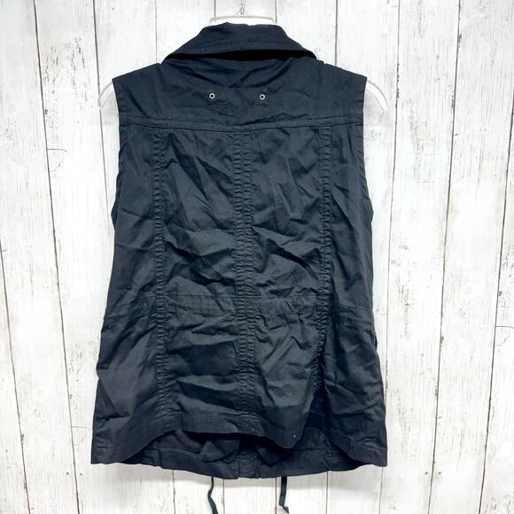 Elliot Lauren Vest Women Sz M Black Utility Zip Button Front Cinch Waist Pockets - Picture 5 of 5